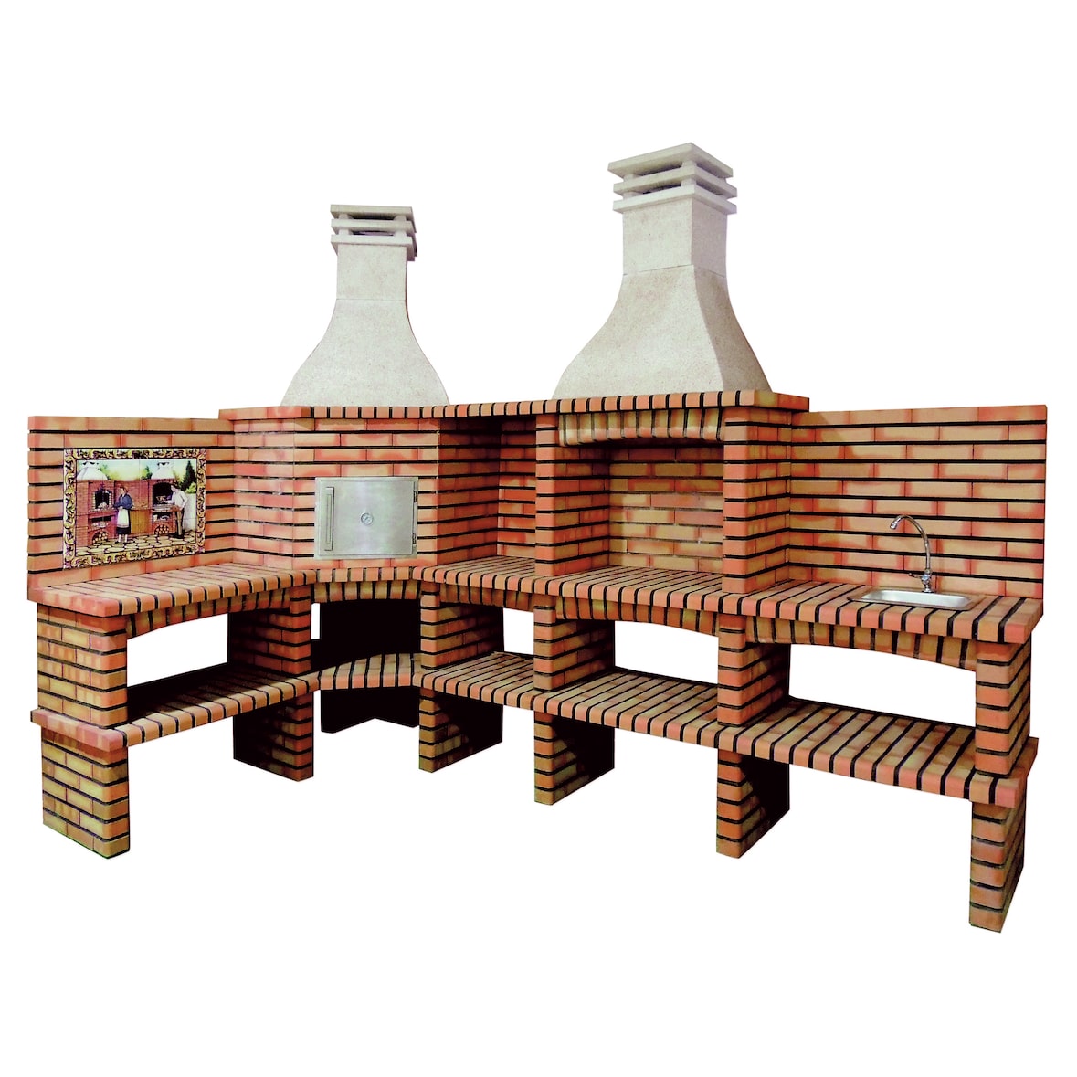 BBQ ARTICIMENTOS OVEN I - Churrasqueira produzida em tijolo e cimento refratário, com forno em barro - 177x320x57x258cm