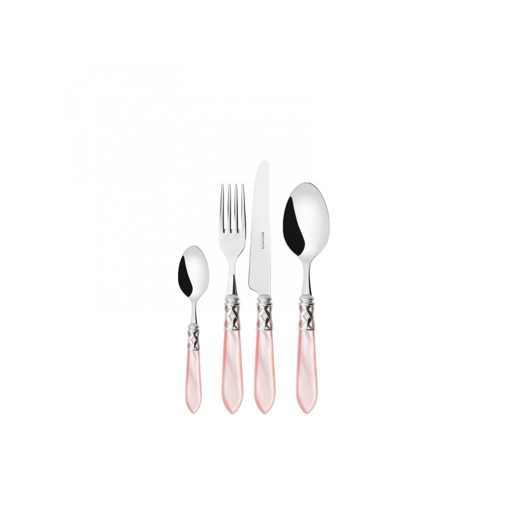aladdin verchroomde ring, bestekset 24-delig, met roze handvat, compacte doos, casa bugatti