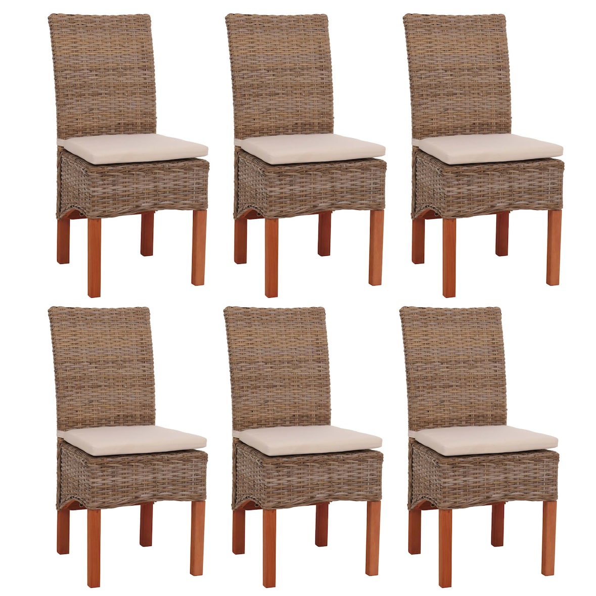 Lote de 6 sillas de comedor Silla de mimbre Silla M44, ratán Kubu ~ con cojín de asiento