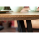 thumbnail of Runder Esszimmertisch massiv Eiche Schweizer Kante 100 cm Hairpin schwarz DREAM