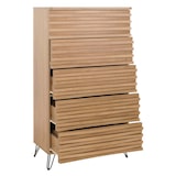 thumbnail of Cómoda HWC-M49, armário de tábua alta, design 3D 5 gavetas MDF metal 145x80x44cm ~ natural