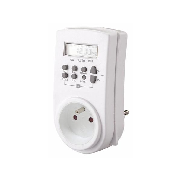 Minuteur hebdomadaire, numérique, 230 V, 16 A, 3680 W, terre française type E, blanc