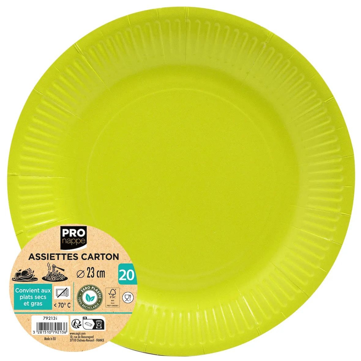 ProNappe - Piatti di carta "zero plastica", rotondo Ø 23cm - Colore verde kiwi - 500 pezzi