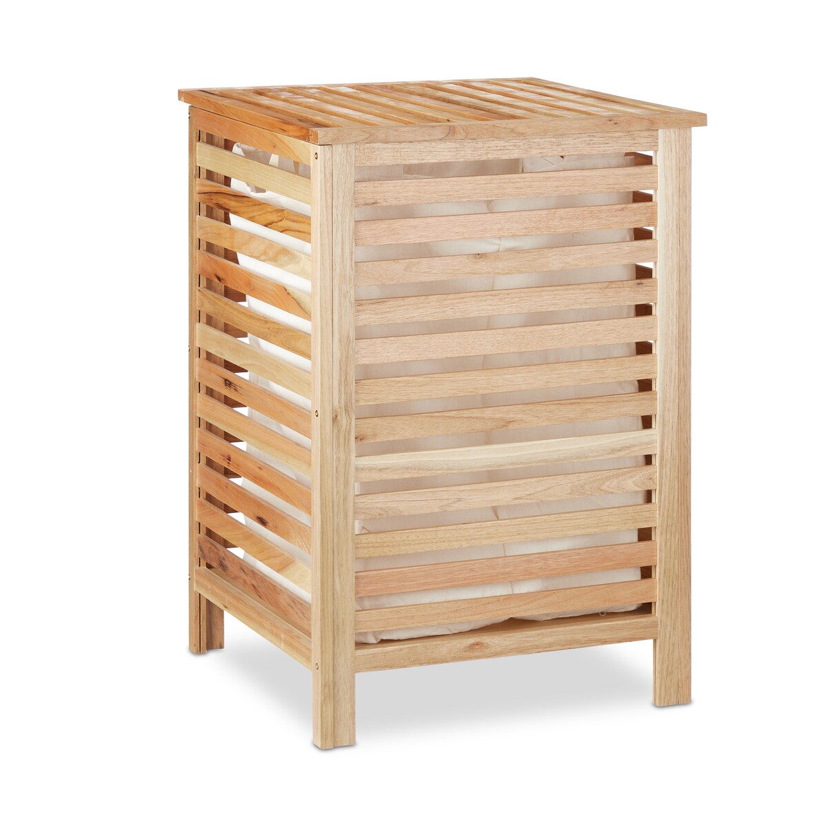 Relaxdays Wäschetruhe Walnuss, eckiger Wäschesammler mit Deckel, 90 l, entnehmbarer Wäschesack, 65,5 x 45 x 45 cm, natur