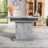 thumbnail of Ausziehbarer Esstisch mit Stauraum 130x70x75 cm Betonoptik Grau, ovale Tischplatte, platzsparend, multifunktional, mit silbernem Griff