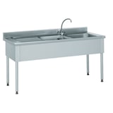 thumbnail of Tournus-aanrecht 1800x600x900mm met 2 wastafel van 500x500x250mm. Met 3-zijdige bekleding, opstaande rand van 100mm. Met kraan. 1 afdruipvlak links.