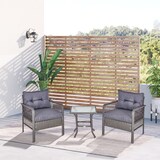 thumbnail of Outsunny Conjunto de Muebles de Ratán 3 Piezas de Jardín 2 Sillones 65x66x75cm Mesa de Vidrio Templado 50x50x50 cm con Cojines Acolchados para Terraza