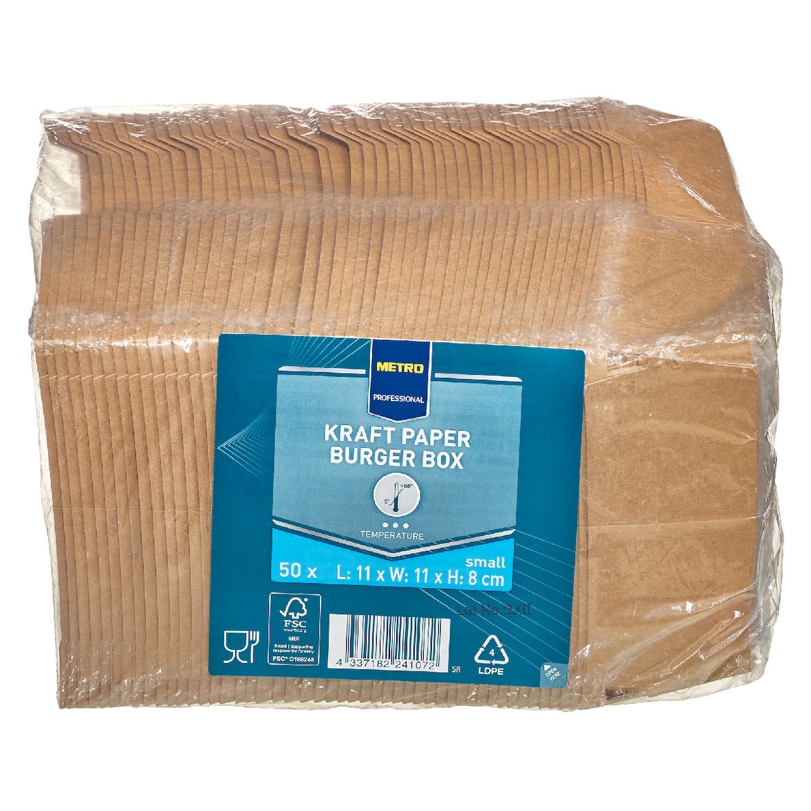 METRO PROFESSIONAL Hamburger doos, kraftpapier, 11 x 11 cm, bruin, 200 stuks