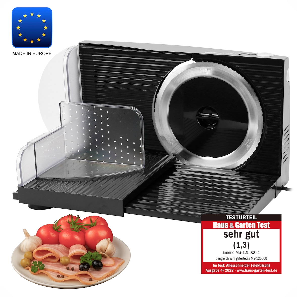 Emerio Multifunctionele Snijmachine - 100W, Dikte Verstelbaar 0-17mm - RVS Mes - Broodsnijmachine Elektrisch - MS-125000.1 Allessnijder Zwart