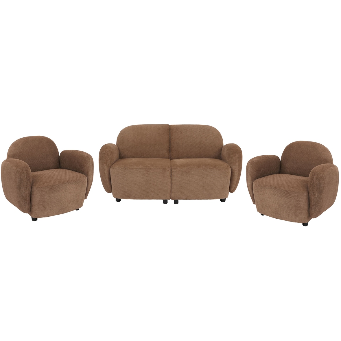 Set da salotto HWC-P33, divano a 2 posti 2x poltrone, tessuto/ceniglia tessile (330 g/m²) Oeko-Tex ~ marrone