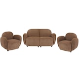 thumbnail of Set da salotto HWC-P33, divano a 2 posti 2x poltrone, tessuto/ceniglia tessile (330 g/m²) Oeko-Tex ~ marrone