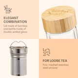 thumbnail of Teeflasche mit Deckel und Sieb 500 ml doppelwandiges Glas Bambus  Hülle Klarglas