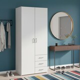 thumbnail of Armadio Con 2 Ante e 3 Cassetti Armadietto Multiuso Design Moderno Salvaspazio Vano Con Barra Appendiabiti E Ripiani 77.6 x 49.5 x 175.4 Cm Bianco
