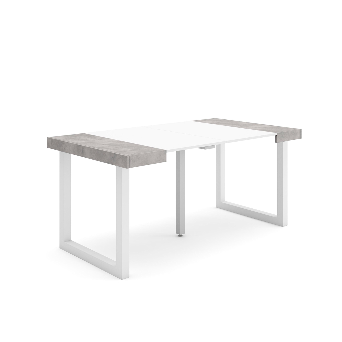 SKRAUT HOME Ausziehbarer Konsolentisch, 160x90x73cm, Für 8 Personen, Holzbeine, Moderner Stil, Weiß und Zementgrau - 213_25