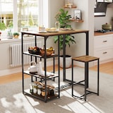 thumbnail of COSTWAY Bartisch mit Barhocker-Set, für 2 Personen Bartisch-Set mit 3 Staufächern, Vintage-Küchentheke