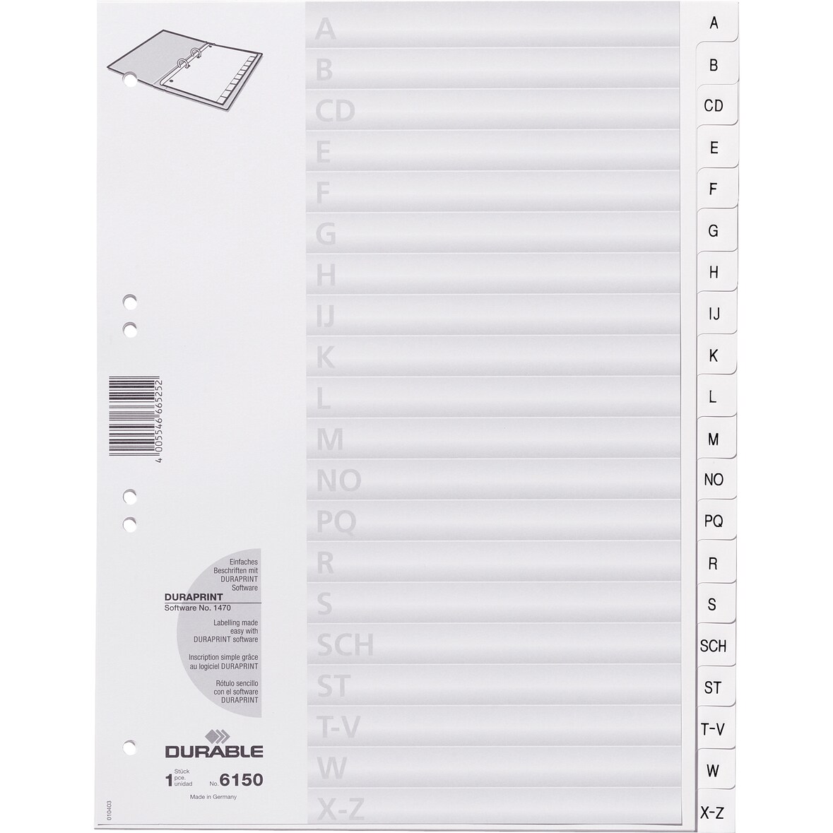 Carpeta DURABLE 615002 DIN A4 A-Z lengüetas en relieve blanco