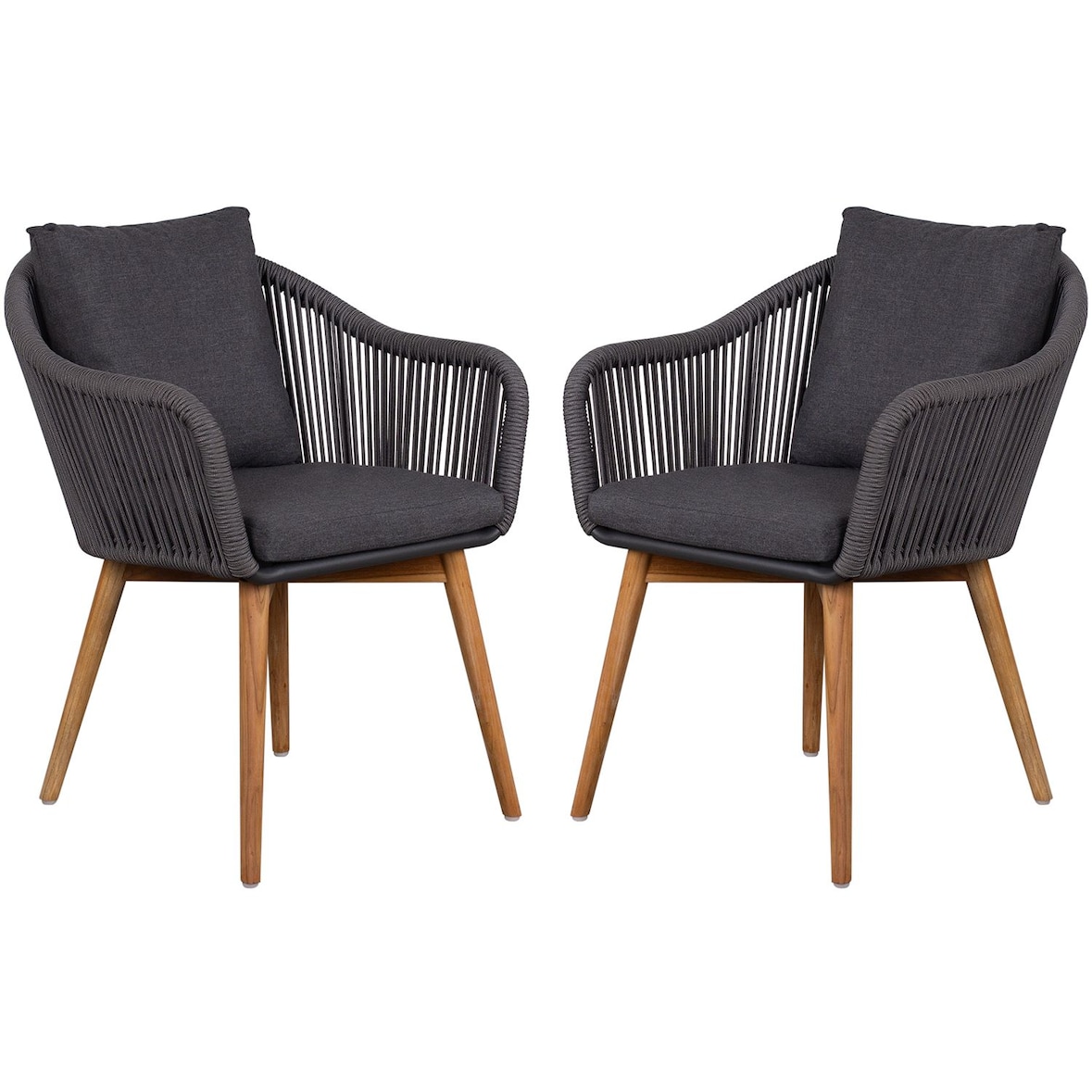 2er Set Diningsessel Solana Rope - inkl. Kissen - dunkelgrau