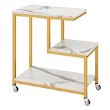 thumbnail of COSTWAY Beistelltisch mit Rollen, 3-stufiger Sofatisch, Marmoroptik, Couchtisch, Weiß + Gold