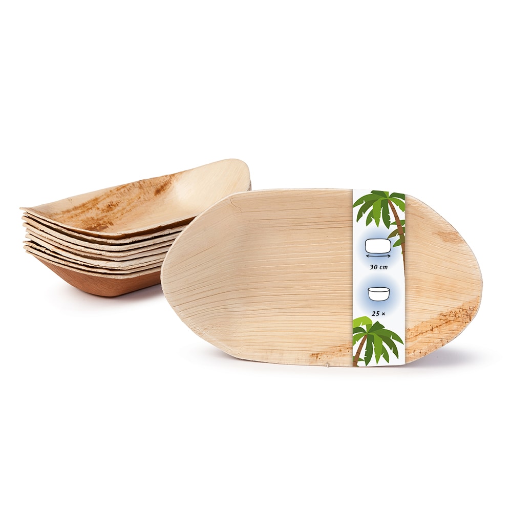 onlyleaf 25 Stück Einwegschale 30cm Palmblattschale Schiffchenform Einweggeschirr Palmblatt Boot biologisch abbaubar biologisch kompostierbar