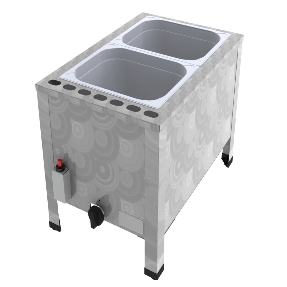 ChattenTec Gas Wurstwärmer Bain Marie 3,5 kW doppelwandig mit 200mm Wasserbad und 2x 1/2 GN-Behälter