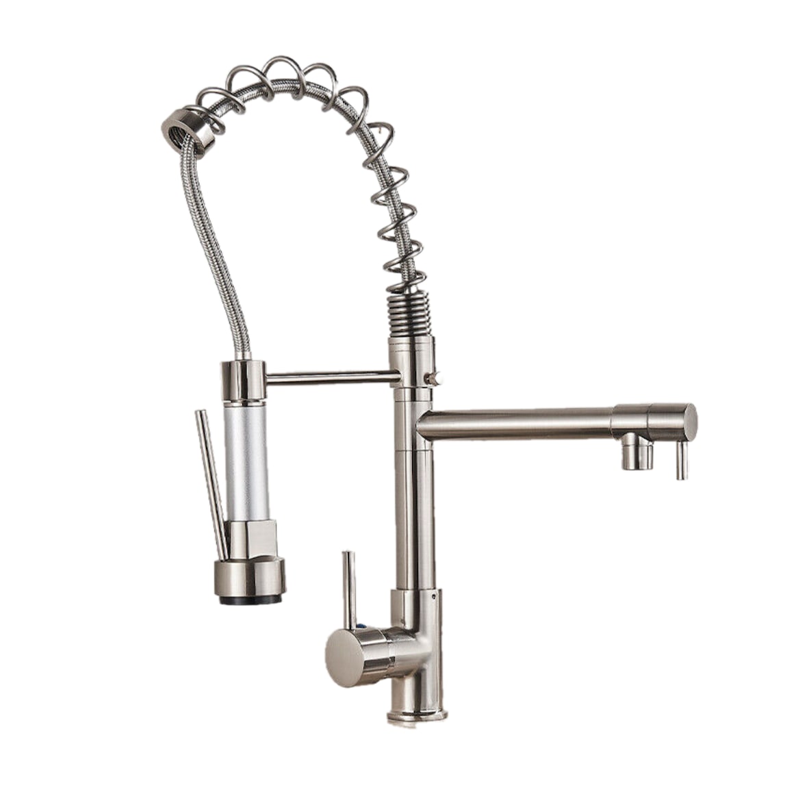 Björn | Gastronomie Chrom Silber Küchenarmatur| Zwei Brausen | Edelstahl Professional Wasserhahn Küche| Doppelspülbecken Restaurant