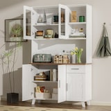thumbnail of Hochschrank mit rustikalem Design und weißer Holzmaserung 114x40x190, 5 Türen,1 Schublade und 2 offene Fächer für Stauraum in Wohnzimmer und Esszimmer