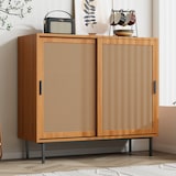 thumbnail of Sideboard Kommode Anrichte 100x37x90 vielseitiger Stauraum mit Rattan-Schiebetüren höhenverstellbaren Ablagen robustes Holzdesign Walnuss