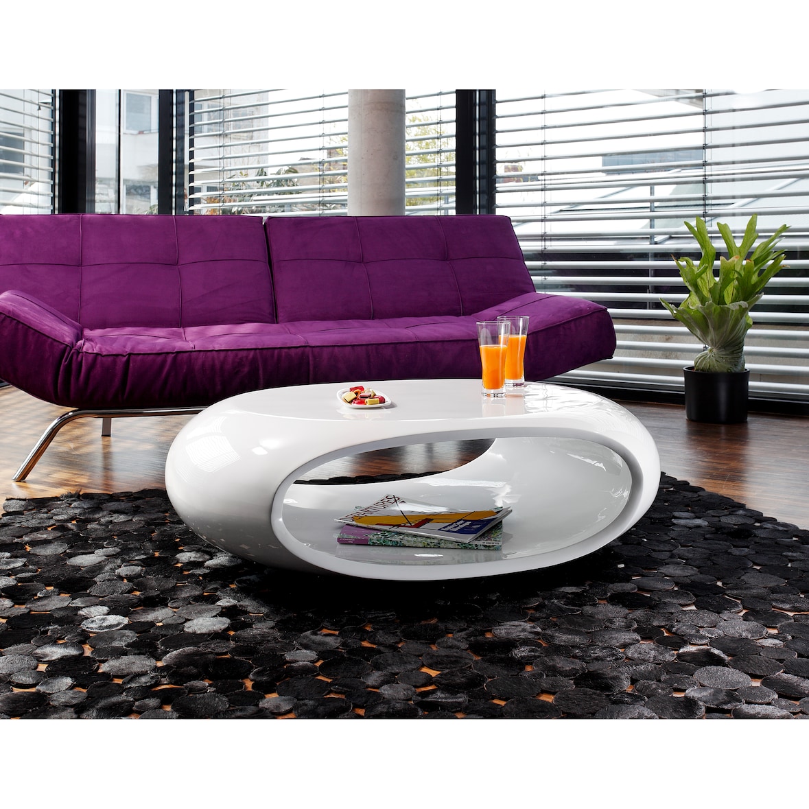 SalesFever salontafel ovaal | hoogglans gelakt | glasvezel | B 100 x D 70 x H 32 cm | wit