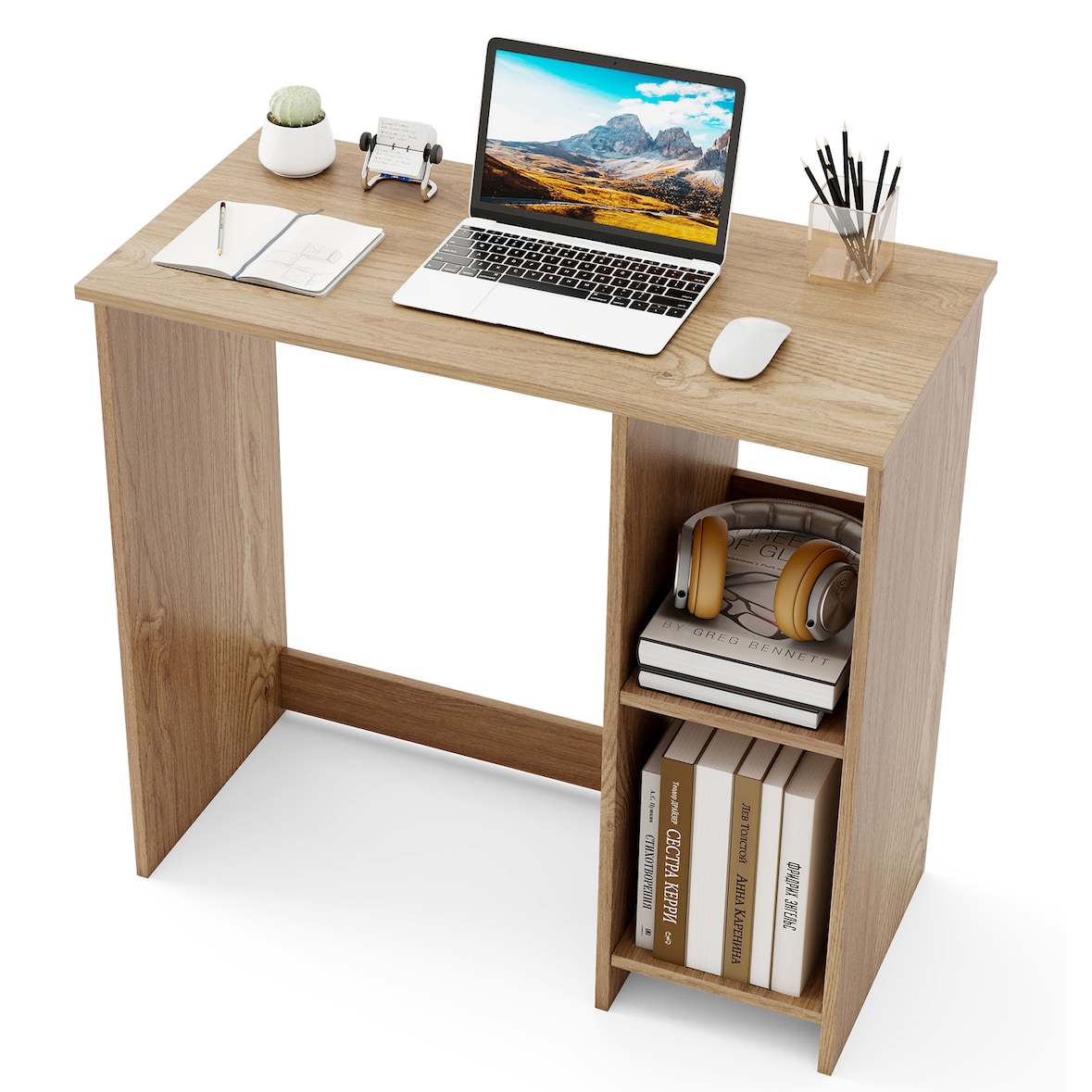 COSTWAY Escritorio pequeño, escritorio para ordenador con 2 compartimentos, mesa para PC, mesa de oficina para espacios reducidos, 80 x 40 x 74 cm