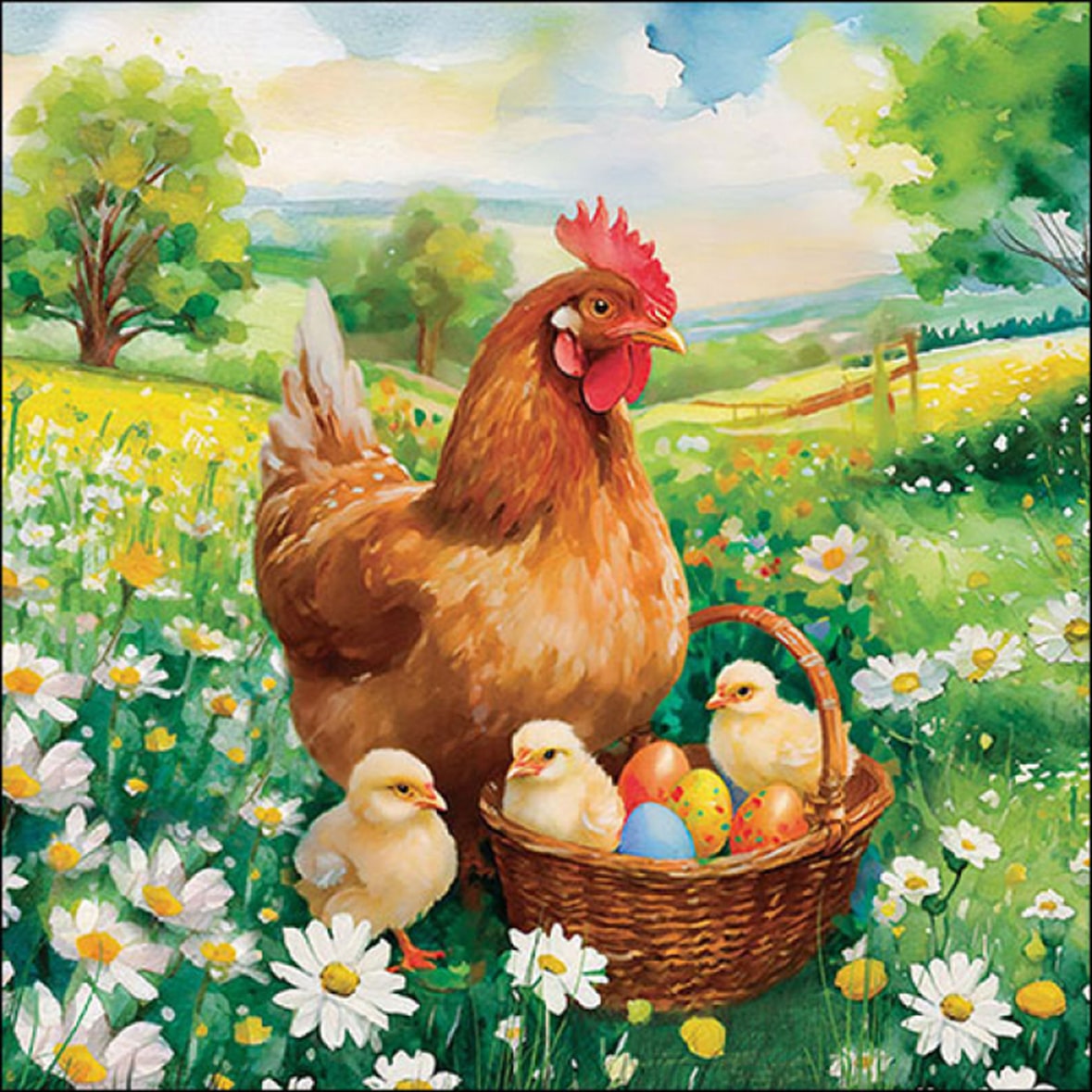 20 Servietten Papier 33x33cm 3-lagig - hochwertige Einweg Papierservietten Huhn Küken Bauernhof Frühling Tischdeko für Ostern Brunch Feier Naturdeko