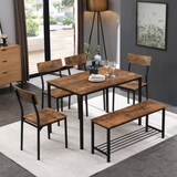 thumbnail of Esstisch Set 6 Personen mit Stühlen und Bank, Rustikal, MDF und Stahlrahmen, Modern, Platzsparend, 110x70x75, braun