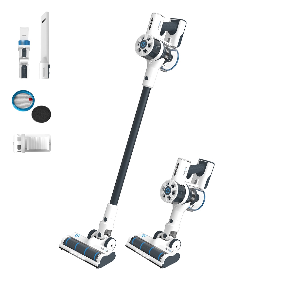 Hoogo S2, Scopa ricaricabile a batteria, motore digitale 200 W. pannello di controllo Touch, batteria agli Ioni di litio da. 22,2v/ 2.2 Ah,