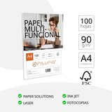 thumbnail of Paquete de 100 folios A4 90gr Papel Multifuncional para Uso Escolar y Entornos Laborales. Ideal con impresoras láser, de inyección o fotocopiadoras