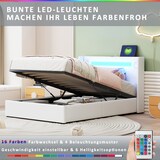 thumbnail of Merax Polsterbett 90x200 Bett mit LED-Lichtleiste, Bluetooth-Player und USB-Aufladung, PU-Leder-Aufbewahrungsbett, Weiß