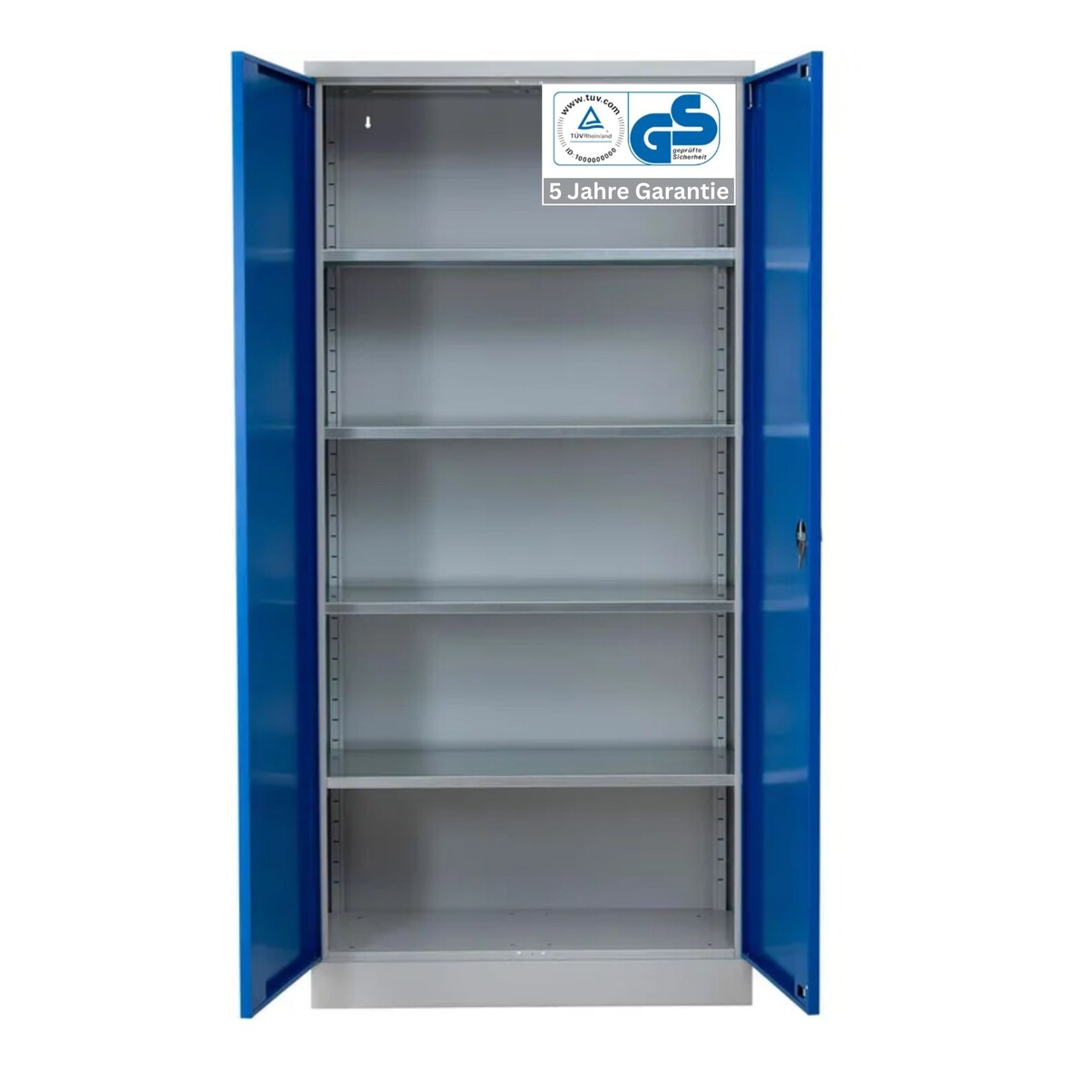PROREGAL Stahlschrank BEE mit 4 verzinkten Fachböden | HxBxT 195x92x60cm | Grau-Blau | Werkstattschrank Werkzeugschrank Aktenschrank Universalschrank