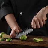 thumbnail of Kleines Santokumesser I 13 cm Klinge aus 67 Lagen Damaststahl I Olivenholzgriff und Hammerschlag