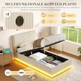 thumbnail of Merax Einzelbett 90x200, Polsterbett mit LED & USB-C, höhenverstellbarem Kopfteil & Unterbett-Stauraum, Cord, Beige