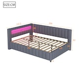 thumbnail of Polsterbett 140x200 mit LED-Beleuchtung, USB-Anschluss und Samtbezug – L-förmiges Design, stabiler Lattenrost, verstellbares Kopfteil, Grau