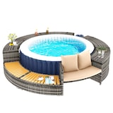thumbnail of Merax Spa-Pool, Gartenmöbel-Set, Poolumrandung, PE-graues Rattan und Akazienholz, mit Stauraum, Lounge-Set, für Whirlpool und Pool