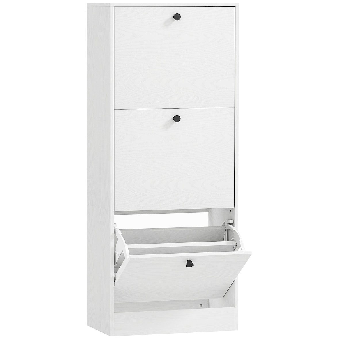 HOMCOM zapatero estrecho con 3 puertas abatibles zapatero entrada recibidor con estantes ajustables para 12 pares de zapatos 47x28x115 cm blanco