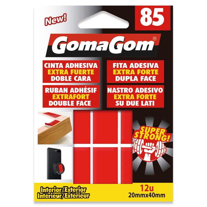Cola 15511 - Gomagom Nº85 Fita Adesiva Dupla Face Extra Forte 20mm x 40mm - Fixação forte e fácil - 15 unidades