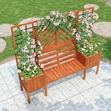 thumbnail of Spalier Pflanzkasten für Kletterpflanzen und Sitzgelegenheit aus massivem Tannenholz, Entwässerung, Rankhilfe, Dunkelbraun, 170x42x145 cm