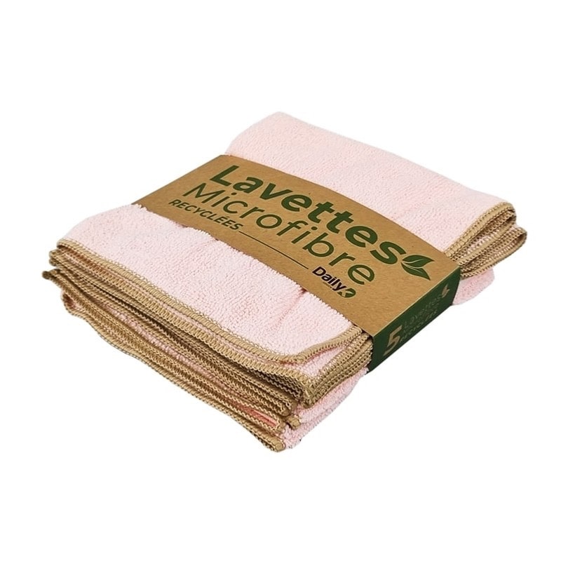 Lavettes en microfibres recyclées 38 x 38cm x 5 ROSE - Daily K