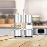 thumbnail of Relaxdays Gewürzstreuer, Gewürzmühle, 2er Set, Edelstahl Ständer, Salz & Pfeffer, Pfeffermühle Keramikmahlwerk, silber
