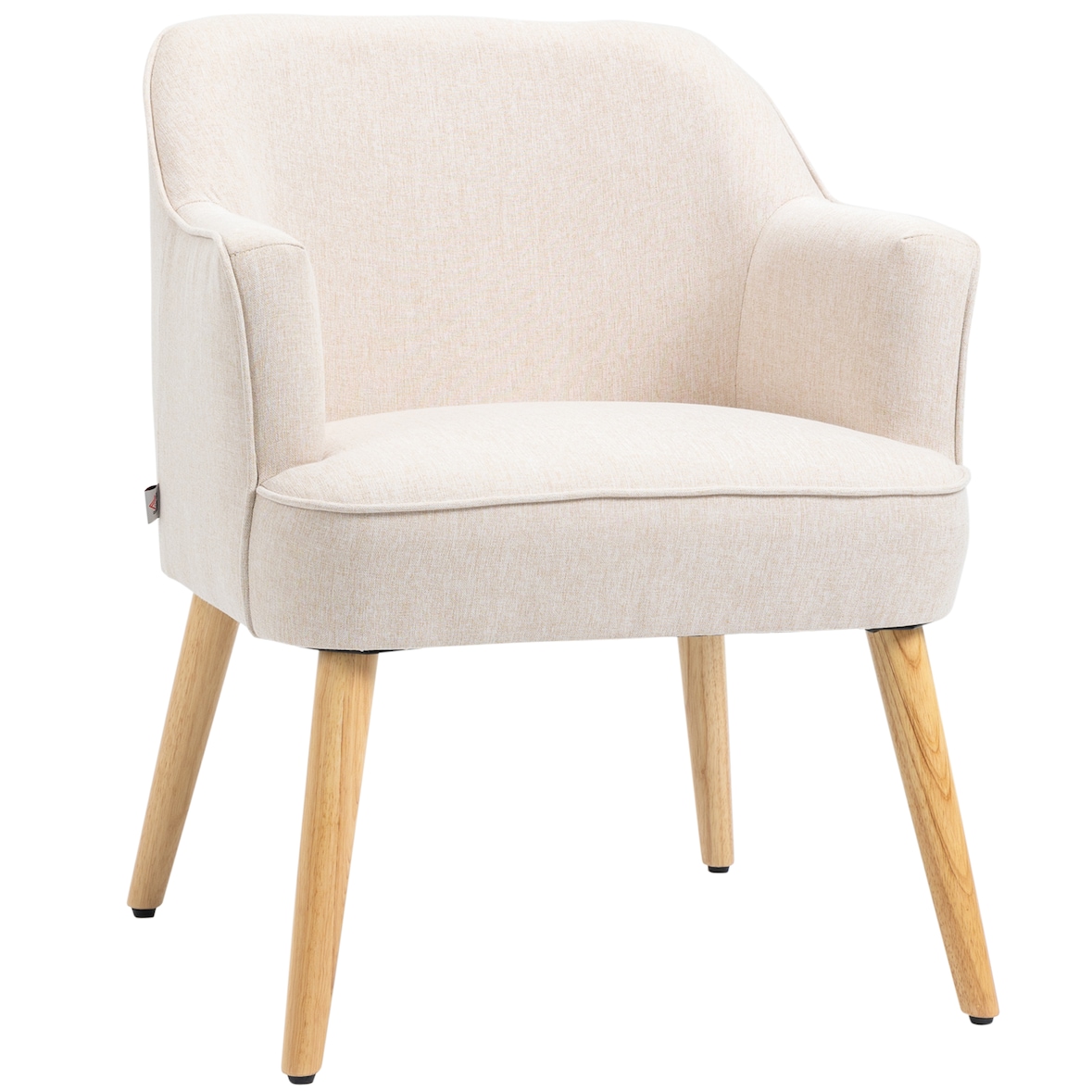 HOMCOM sillón de salón moderno butaca tapizada en lino con patas de madera para dormitorio oficina estudio carga 120 kg 64,5x65x79,5 cm crema