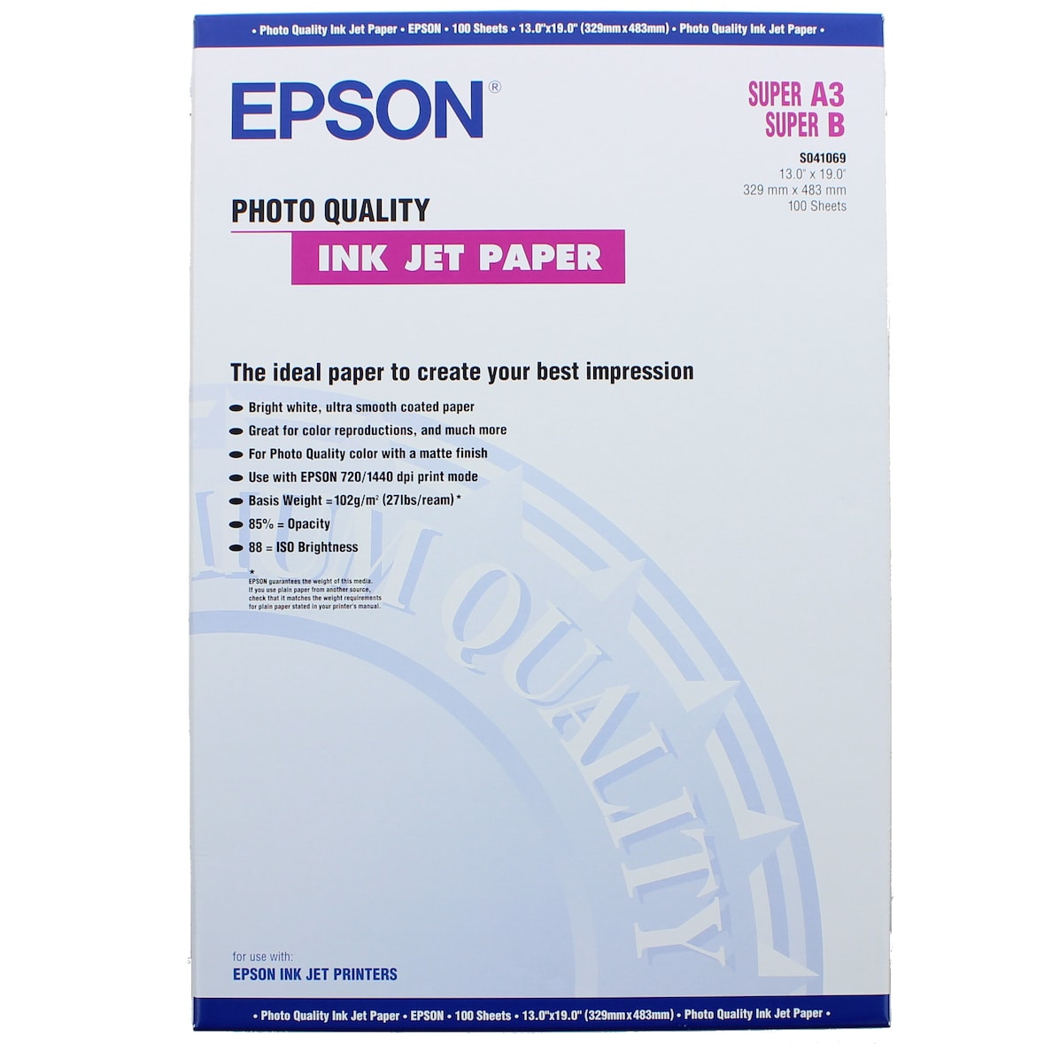 Inkjetpapier Epson S041069 A3+ 102g/qm Fotoqualität VE=100 Blatt