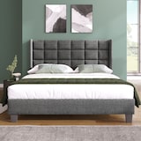 thumbnail of Polsterbett 140x200 cm mit Lattenrost – klassisches Design, gepolstertes Kopfteil, stabiler Leinenbezug, kein Boxspring nötig, Grau