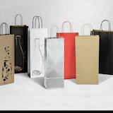 thumbnail of Bruine kraft tas voor 2 flessen met gedraaide handvatten bulk per 200 - Gimex