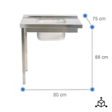 thumbnail of Cleiton® Mesa de Entrada Derecha para Lavavajillas de Cúpula de Acero Inoxidable con 1 Seno 800x750x880 mm | Fregadero | Pica Industrial con patas