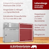 thumbnail of AL Briefkastensysteme 3 Fächer Premium Edelstahl Wand Briefkasten Anlage mit Klingeln, Post A4, modern, robust, wetterfest, Artikelnummer: 331T3EA2KS